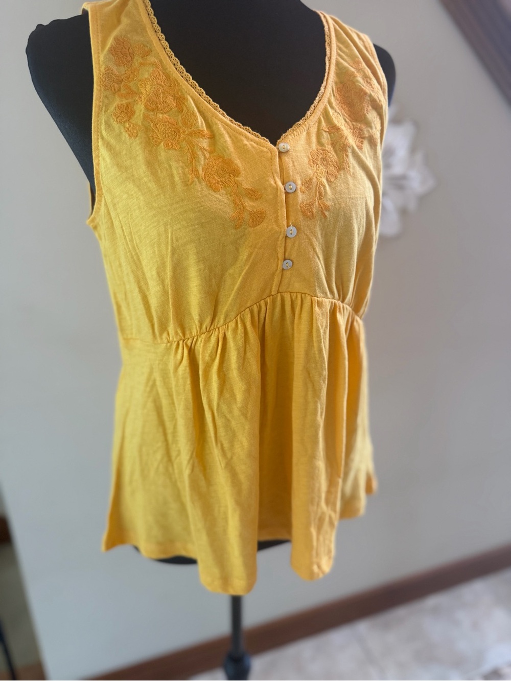 NWT Mason & Belle Mustard Yellow Embroidered Babydoll Tank | Medium